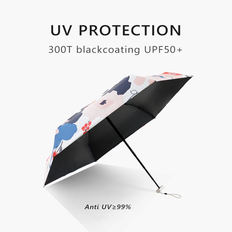 Flower Mini Flat Umbrella with Cover Ultralight Portable Small Clear Umbrellas Rain Women Girls Kids UV Parasol Sun Umbrella