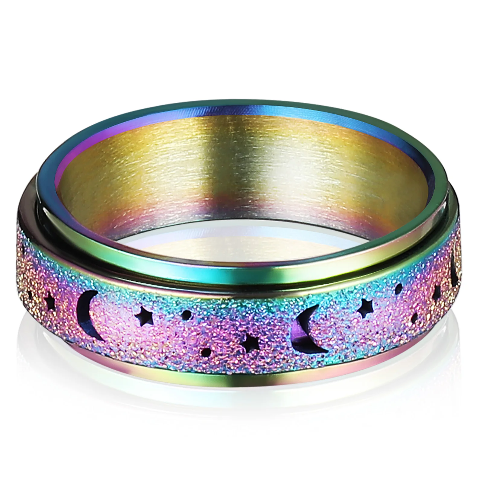 

Rotating Ring Fidget Band Rings for Women Dainty Finger Moon Jewelry Titanium Steel Spinner Child