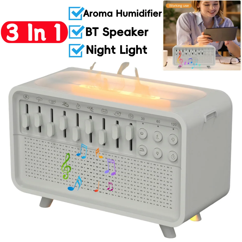 

LED White Noise Machine Diffuser Air Aroma Diffuser Humidifier With 8 Nature Sounds Adjustable Night Light Bluetooth Speaker