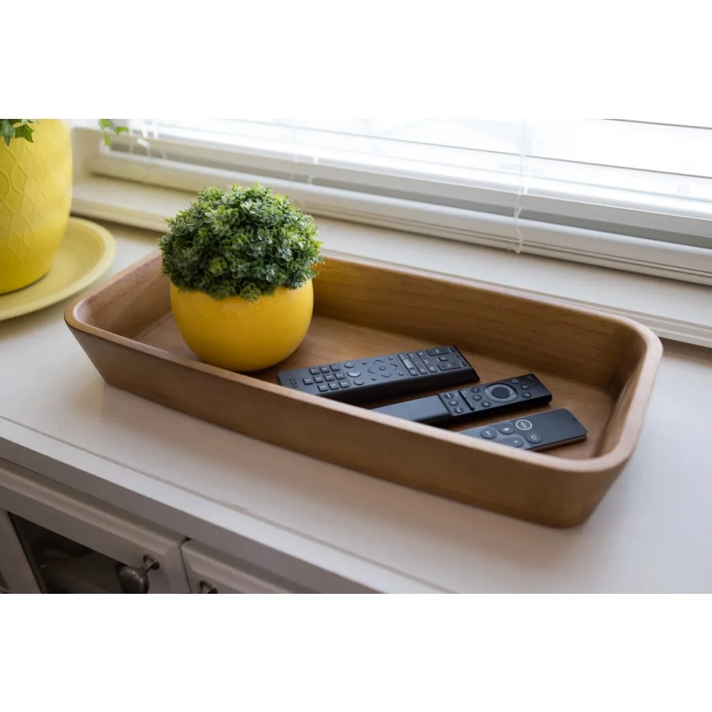 وعاء تقديم بيضاوي من خشب السنط، لون بني طبيعي