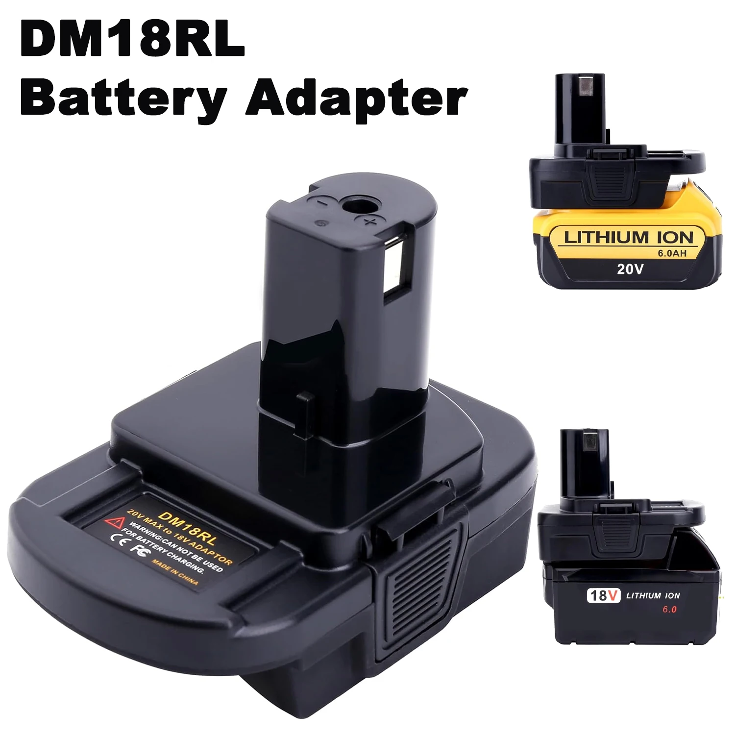 DM18RL Battery Adapter Compatible with for Dewalt 18 v-20 v and for Milwaukee 18 v Lithium Batteries Work for Ryobi 18 v ONE+