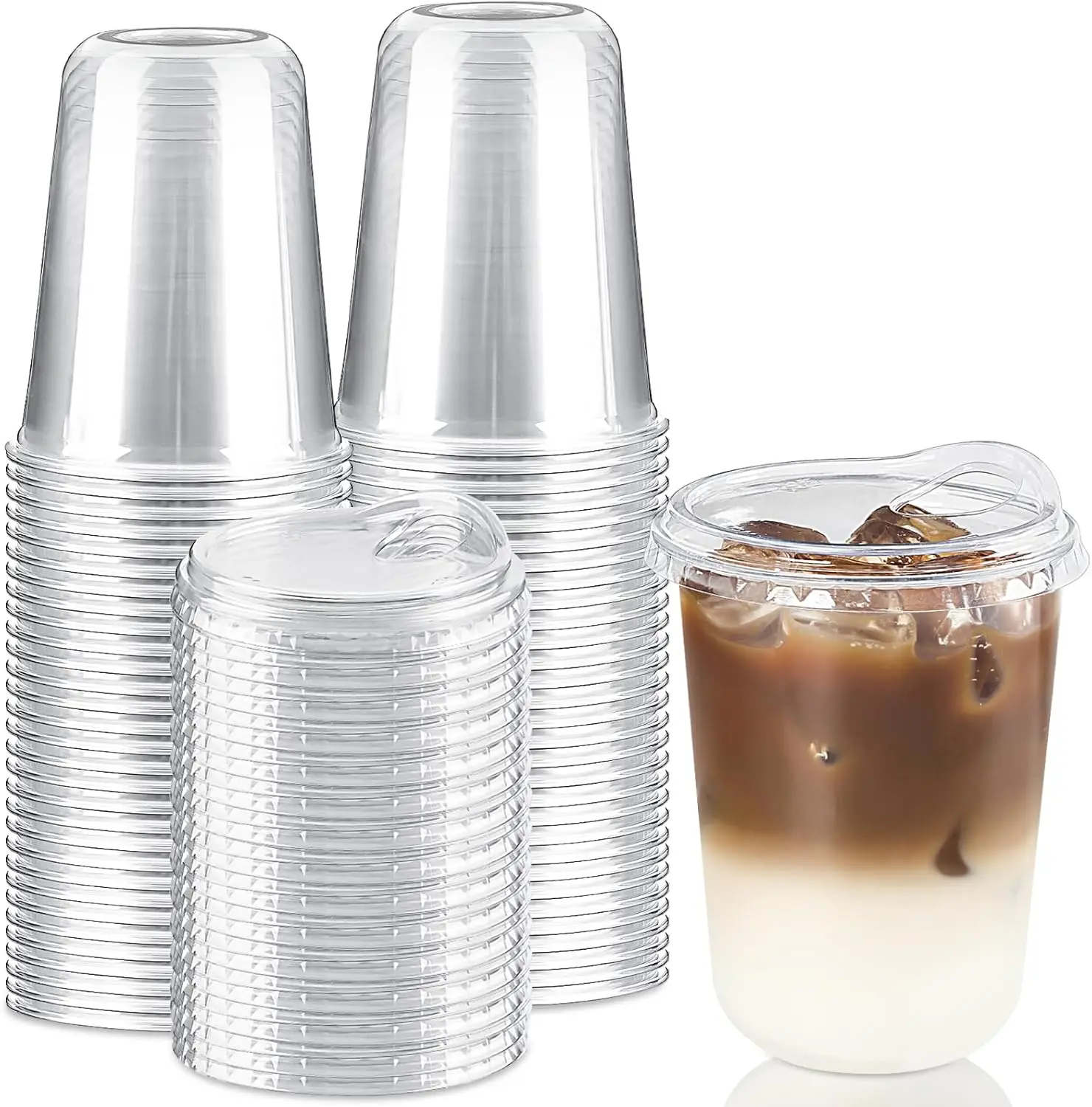 

50 Pack 16 Oz Clear Plastic Cups with Sip Lids for Iced Coffee, Smoothie, Juice, Milkshake