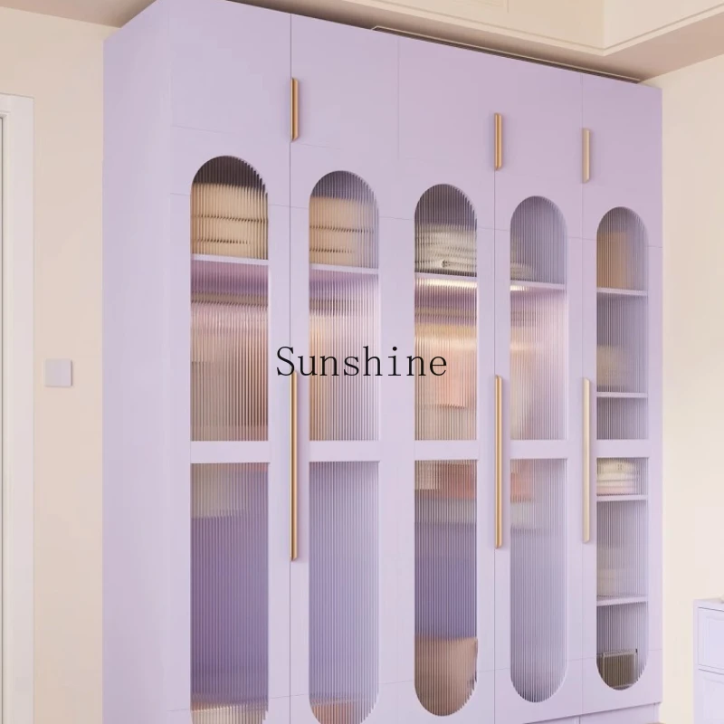 

taro purple Changhong cream trench coat cabinet glass door bedroom household small apartment storage wardrobe combination