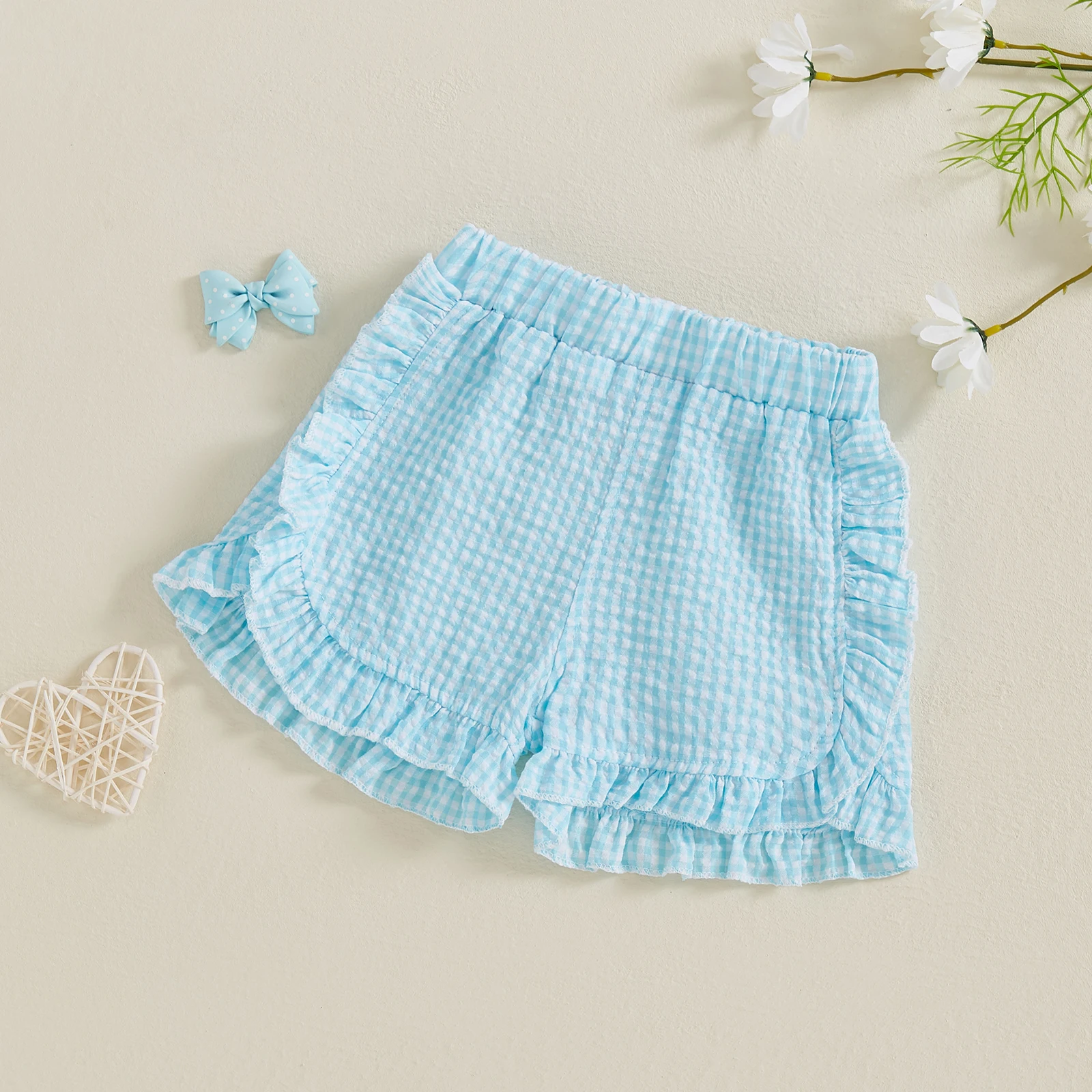 Toddler Girl Plaid Shorts Summer Cute Elastic Waist Ruffle Short Pants Casual Fashion Comfortable Soft Shorts