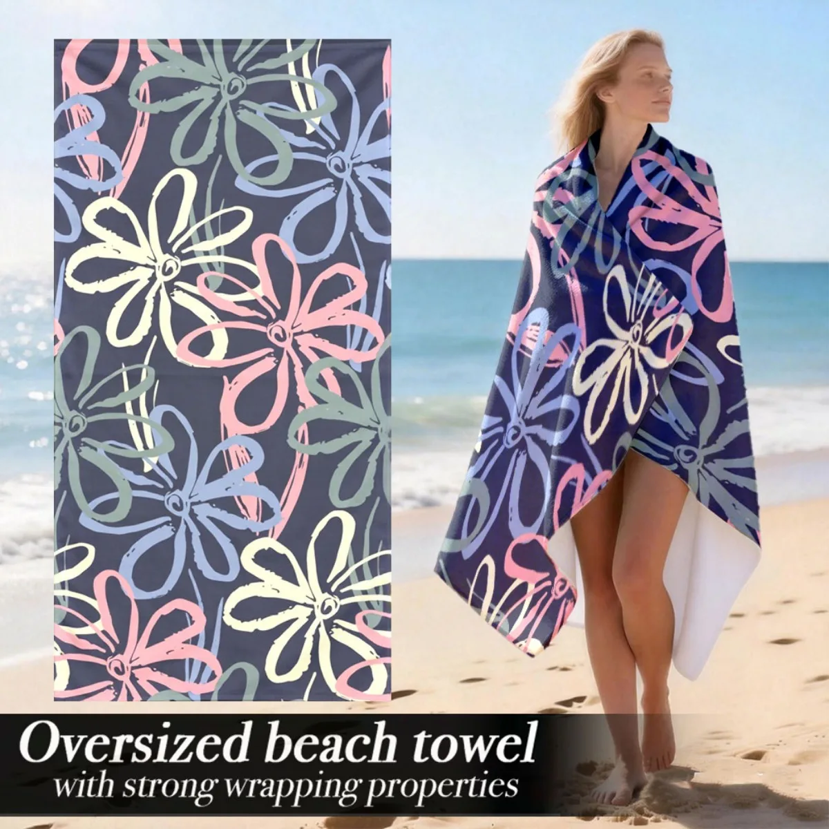 Vintage Floral Oversized Beach Towel Patterned Sunscreen And Windproof Suitable For Swimming Pool Camping Travel Blanket