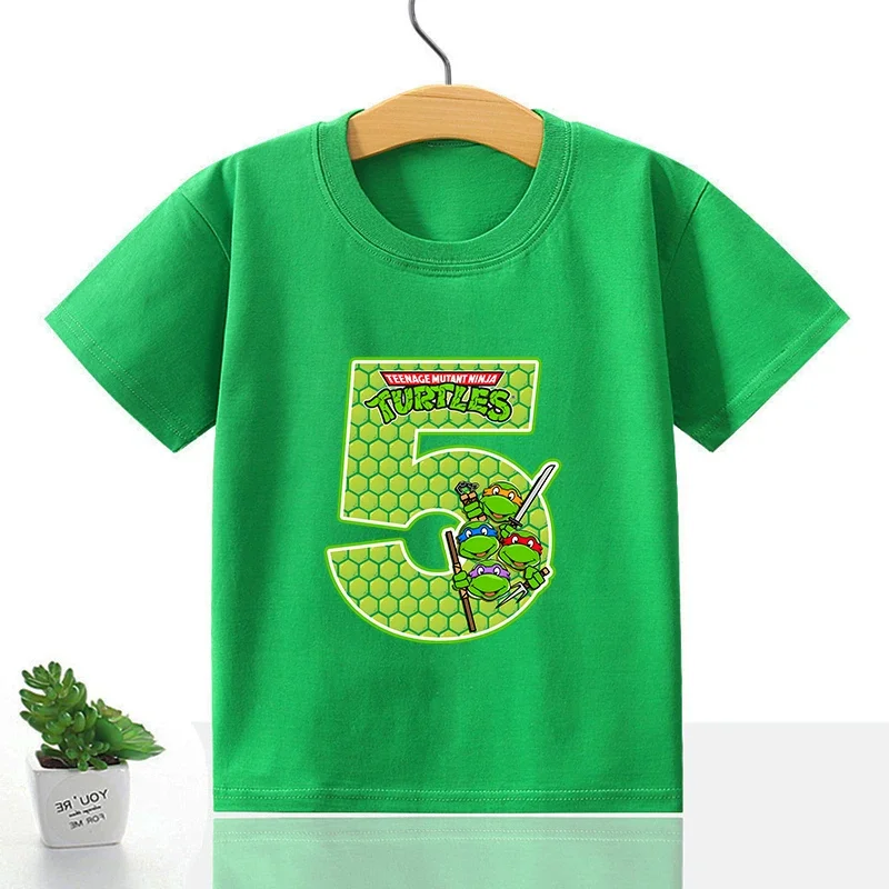 Teenage Mutant Ninja Turtles T-Shirt Green Birthday Number Clothes Summer Kawaii Anime Casual Tees Funny Gifts