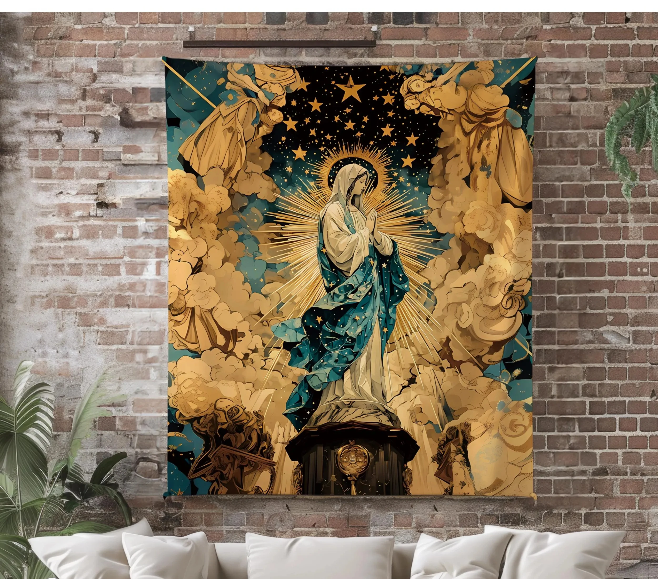 Fleece-Wandteppich der Jungfrau Maria, Madonna-Wandteppich-Wurf, religiöses Thema, Heimdekoration, heilige Wandkunst, Weihnachtsgeschenk