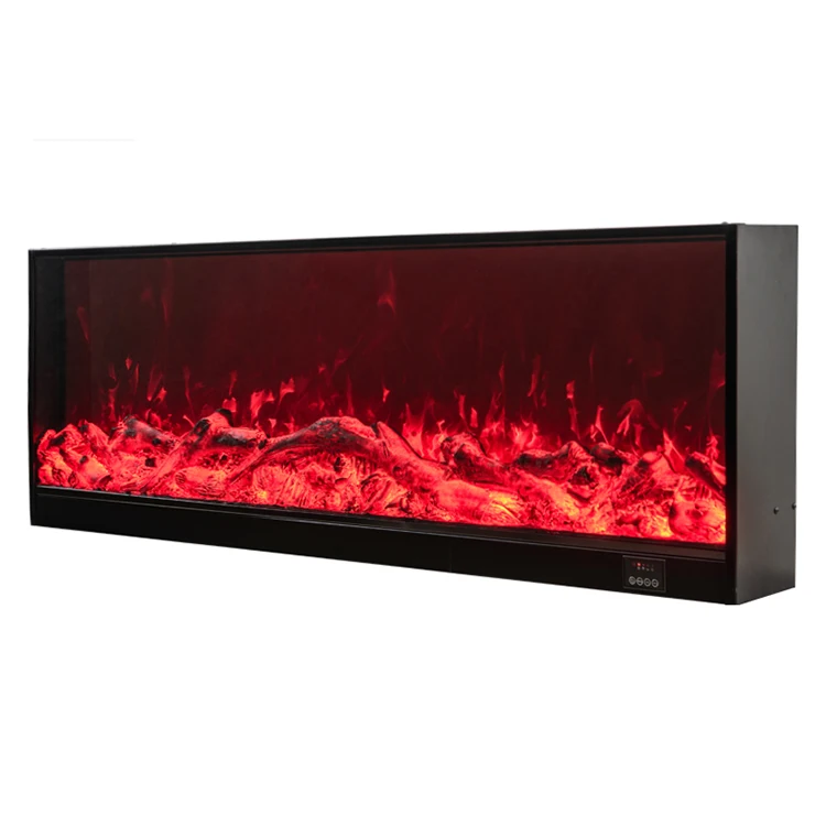 High-End Luxe Zwart Muurbevestiging Elektrische Open Haard Indoor Led Decoratieve Slimme 60 Inch Open Haard Inzetstukken Voor Woonkamer