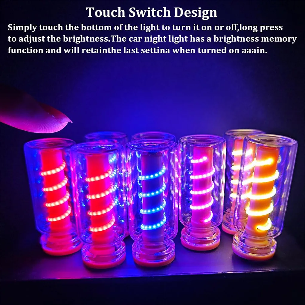 2Pcs Car USB Night Light Touch Control LED Lamp Portable Lighting Plug and Play Decorative Atmosphere Light for Home Bedroom