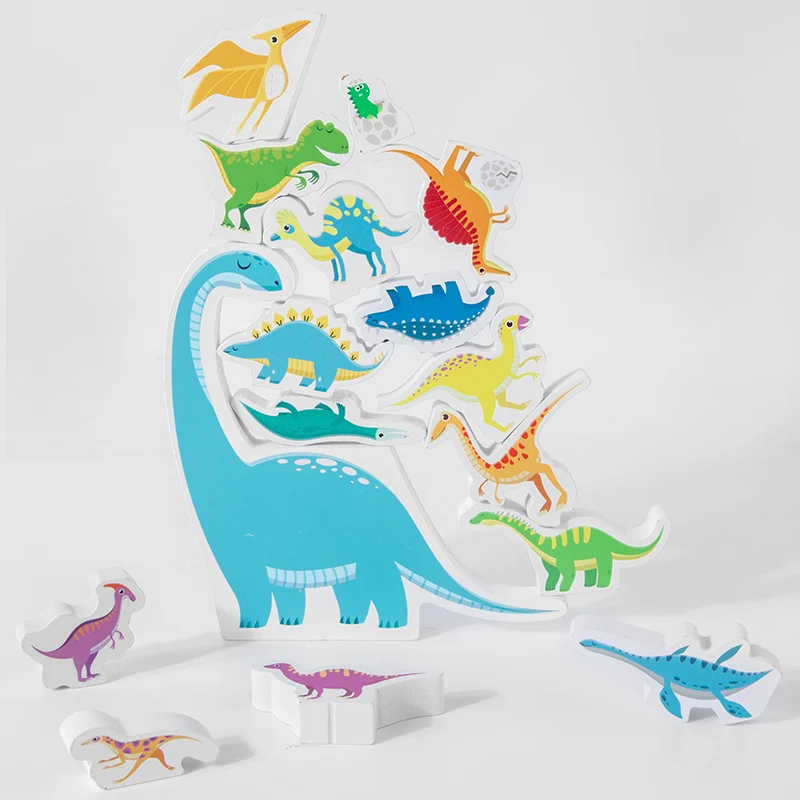 NEW Kids Educational Learning Toys for Children Wooden Dinosaur Stacking Blocks Toy Fine Motor Training Balance Game Montessori