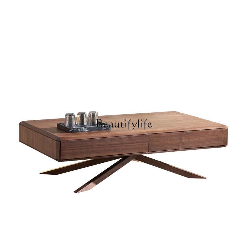 Minimalist North American Black Walnut Solid Wood Tea Table Modern Rectangular Storage Tea Table