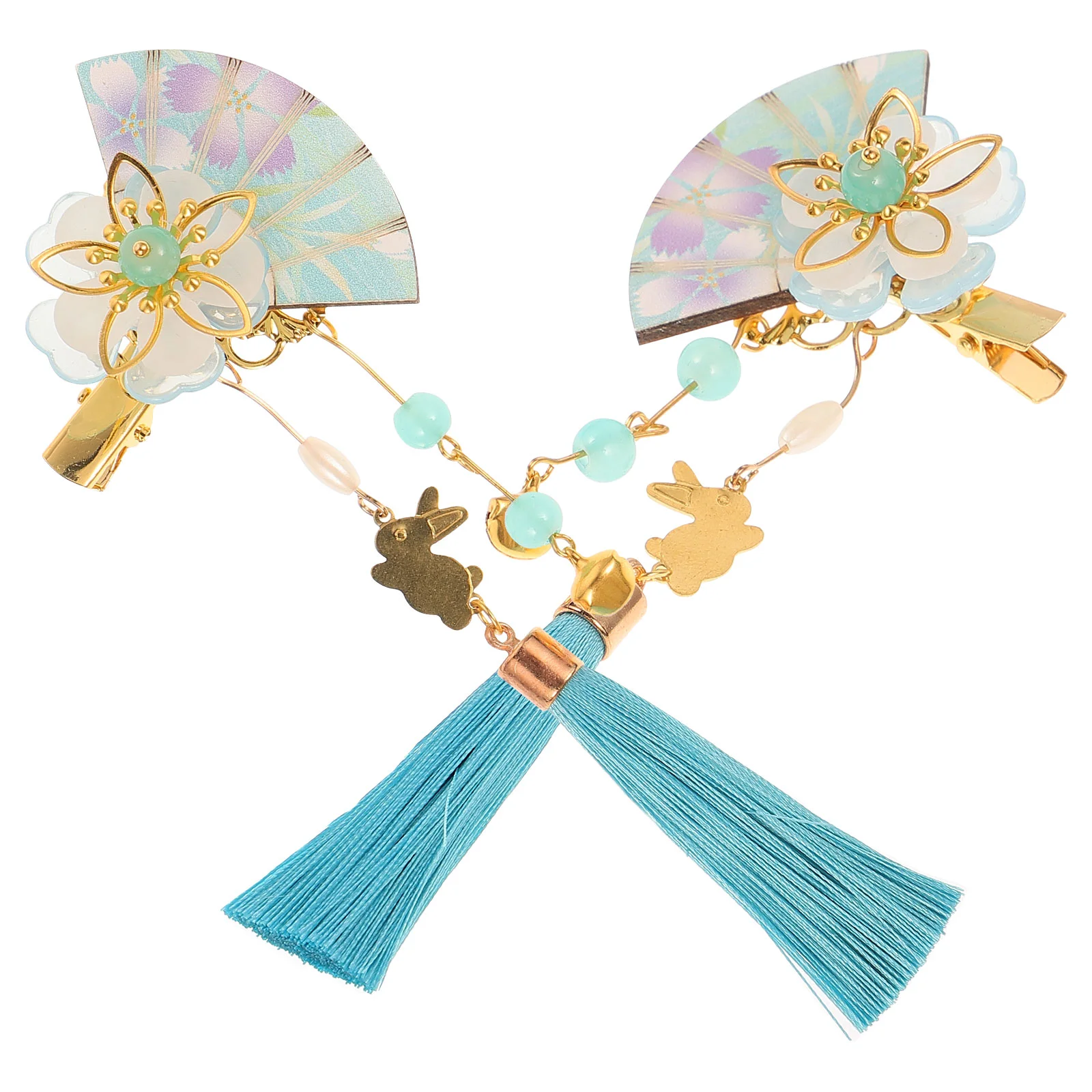 

2 Pcs Hair Clip for Girls Accessories Japanese Kimono Flower Tassel Sky-blue Ornament Hairpin Women's