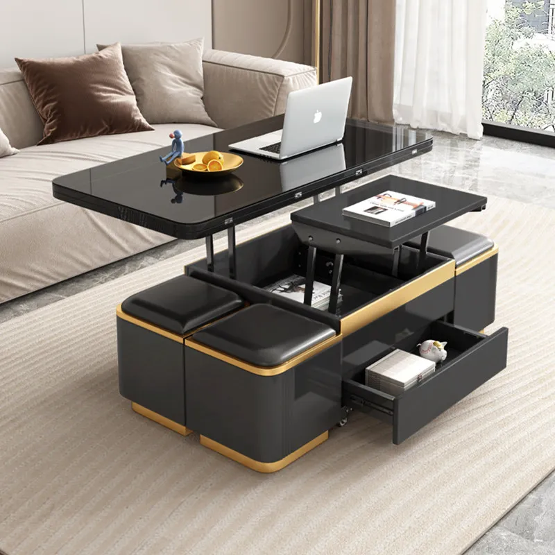 

luxury Lifting coffee table minimalist black folding Coffee table multifunctional mesa centro elevable living room furniture