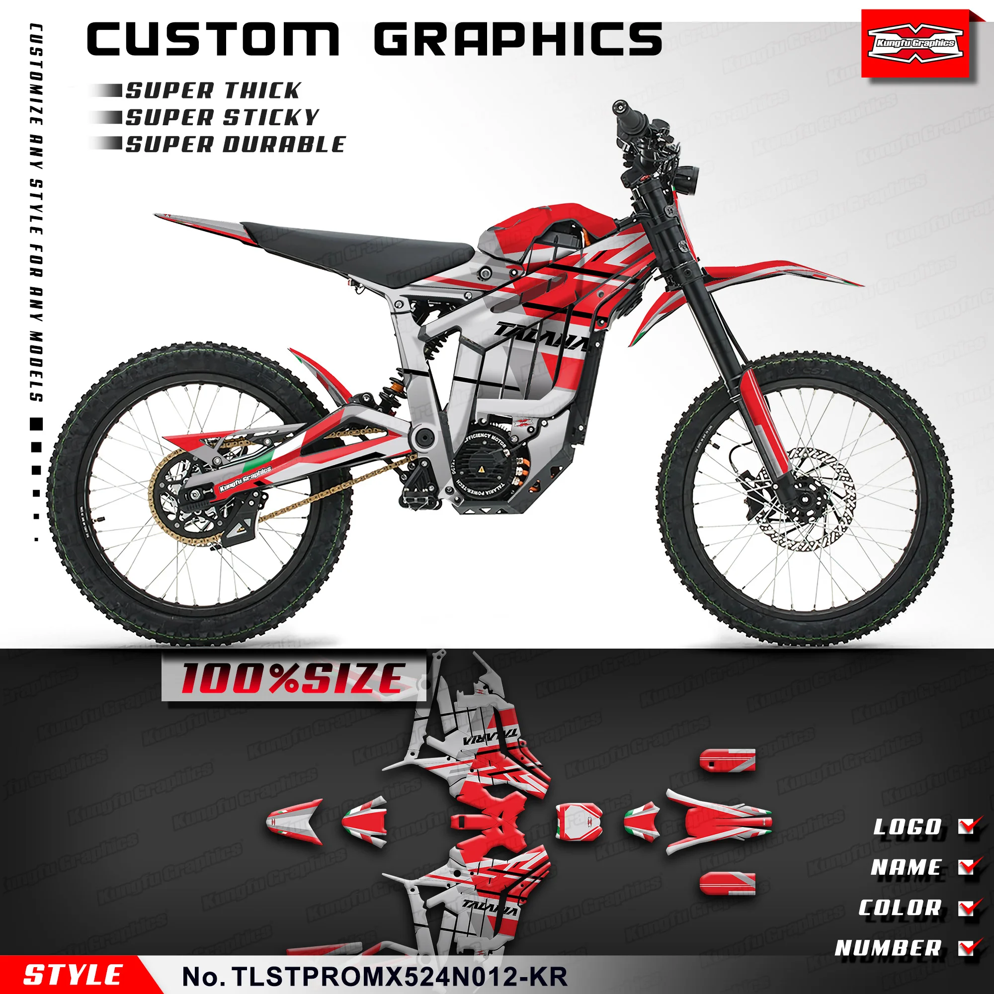 

KUNGFU GRAPHICS Racing Sticker Motorcycle Decals for TALARIA STING MX5 PRO Dirt eBike, Accessories, TLSTPROMX524N012-KR