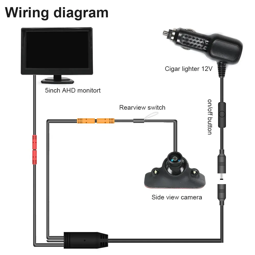 Carsanbo 5Inch 1080P Car Side View Camera System For Front Wheel Left Or Right View DIY Install Camera Adjustable Angle With LED