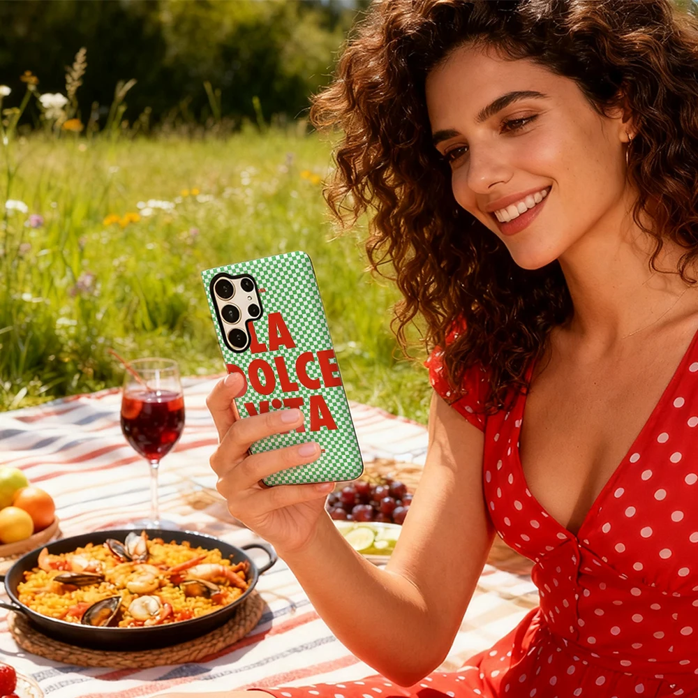 حافظة لهاتف سامسونج جالاكسي S25 Ultra S24 S23 Ultra Plus غطاء خلفي لامع بطبقة مزدوجة من La Dolce Vita