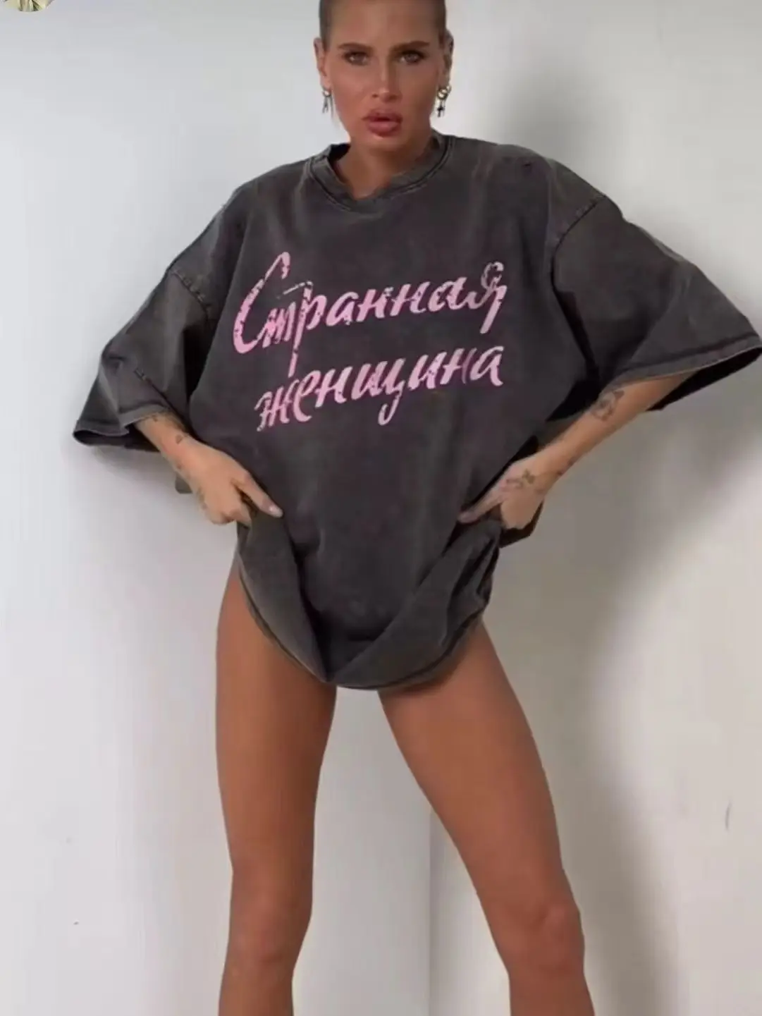 Black Washed T Shirt Women Vintage Cotton T-shirts Streetwear Soft Mineral Tees Girl Loose Letter Print Tops Y2k Russian Fashion view 2