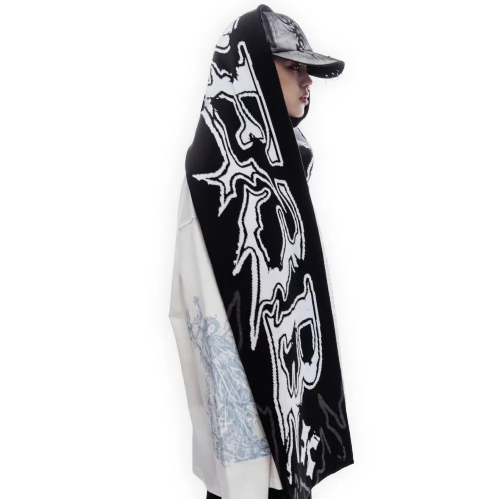 Kpop Scarf Men Women Winter Y2k Streetwear Sober 2 Knit Letter Goth Shawl Scarves Korean Fashion Hip Hop Warm Unisex Accessories