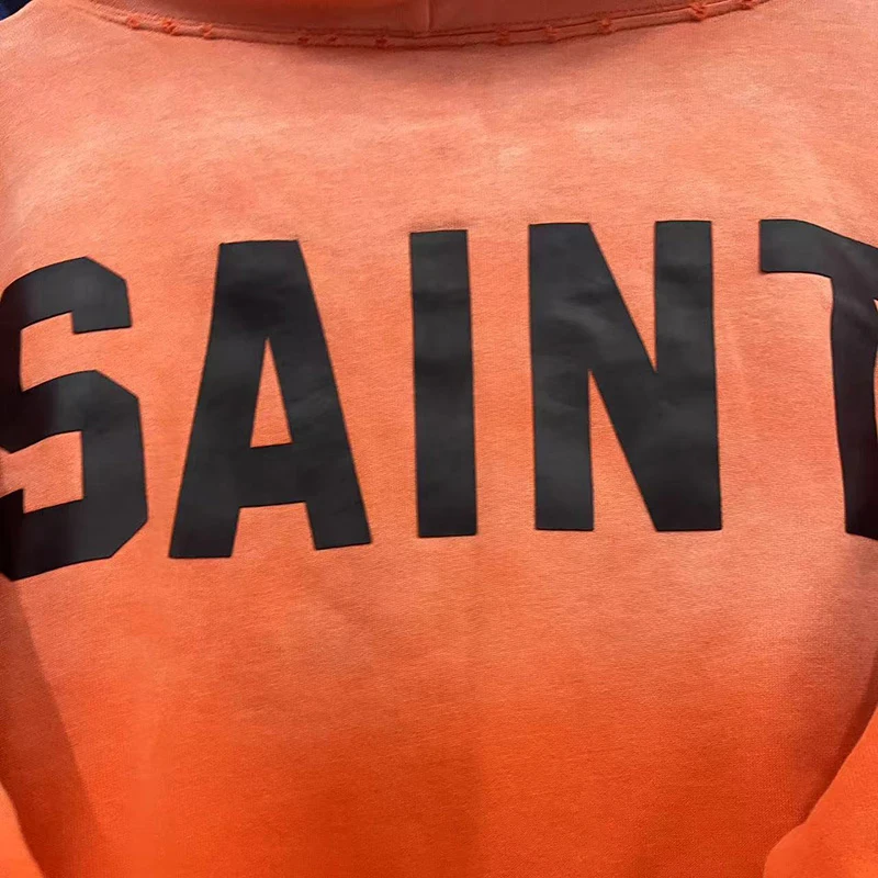 25FW نسيج القطن الثقيل خمر غسلها البرتقال التالفة هول هوديي الرجال النساء للجنسين الكلاسيكية خطابات شعار طباعة سانت البلوفرات