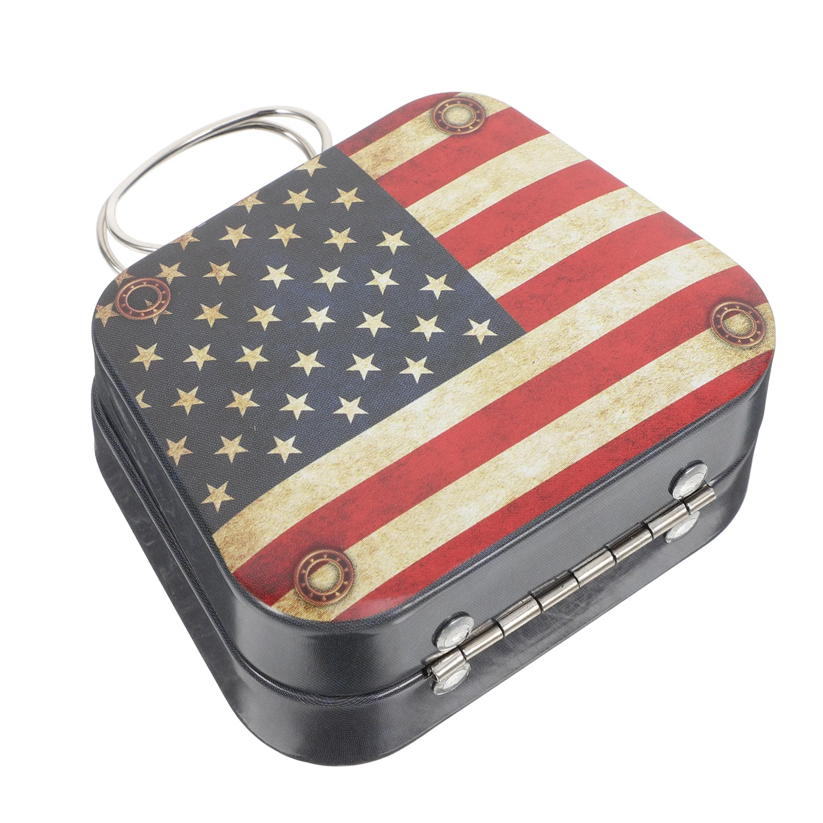 

Vintage Tinplate Box with Handle Small Suitcase Decorative Storage Container Candy Cookies Multipurpose Party Favor Us Flag