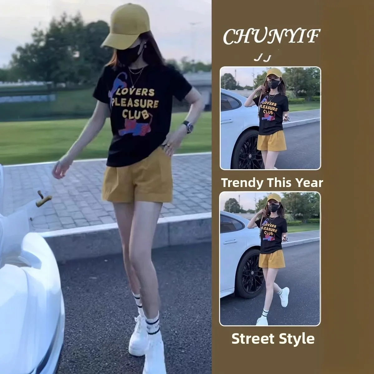 

Summer 2026 Fashion Casual Sportswear Set Women's Short Sleeve Shorts Two-Piece Loose Slimming Versatile Anti-Aging