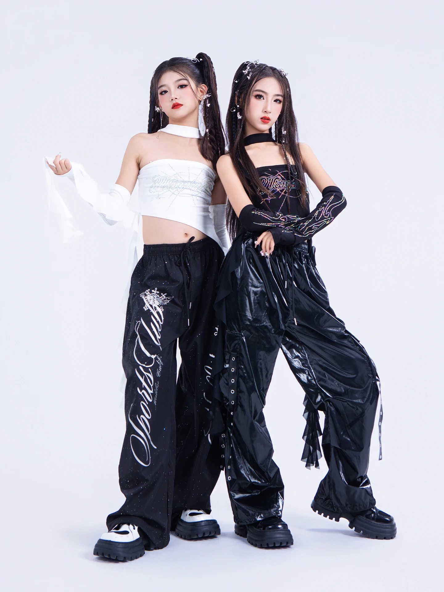 2025 grupo de niñas trajes de actuación de baile de Jazz para niños trajes de Kpop negros ropa de baile callejero ropa de Hip Hop DQS21127