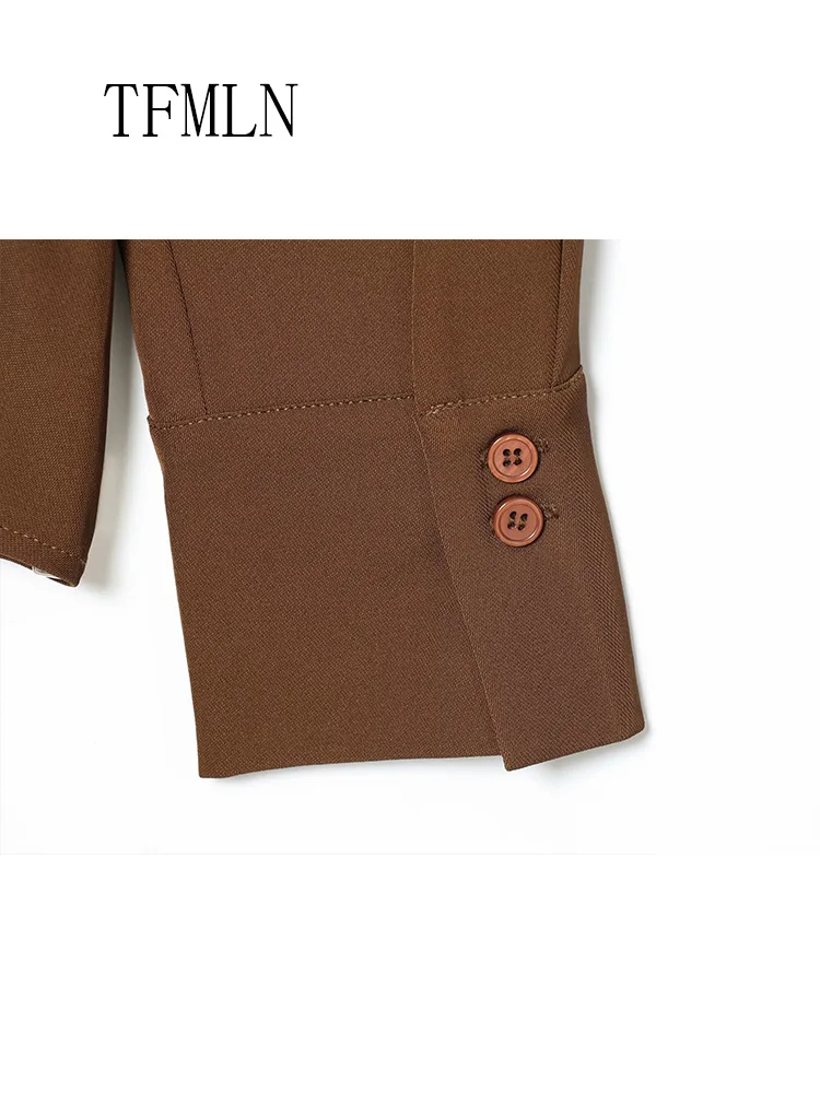 Women's Solid Causal Blouses 2026 Spring Summer New Brown Color Long Sleeve Lace Up Decorated V-Neck Shirt Sexy Fashion Tops