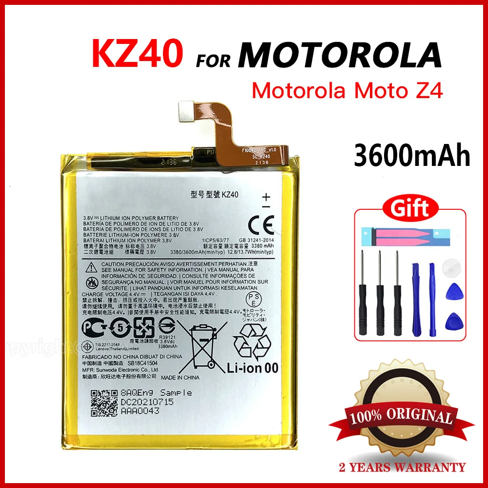 

Genuine KZ40 KZ 40 Replacement Battery For Motorola Moto Z4 XT1980-3 Mobile Phone Batteries 3600mAh Batteria+Free Tools