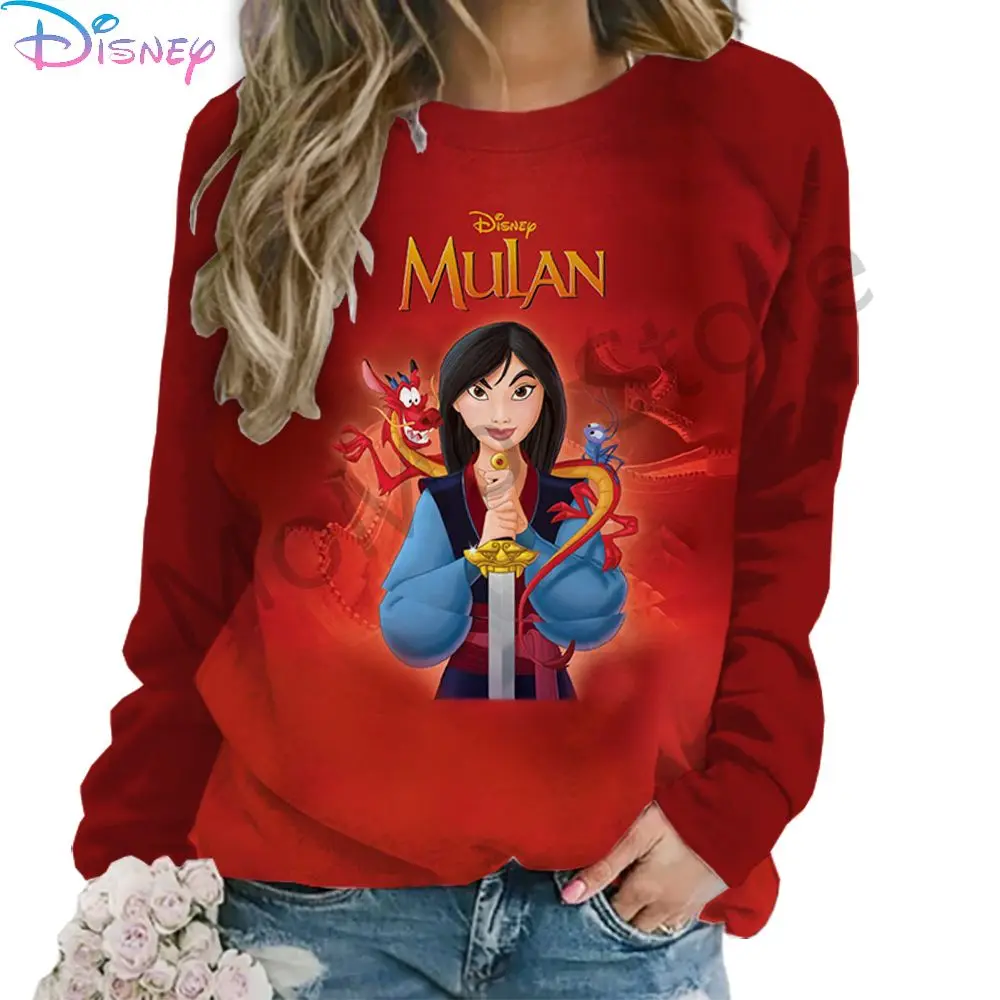 O Neck Women\'s Long Sleeve Sweatshirts Disney Princess Streetwear Youthful Woman Clothes Autumn 3D Print High Quality 2024 New