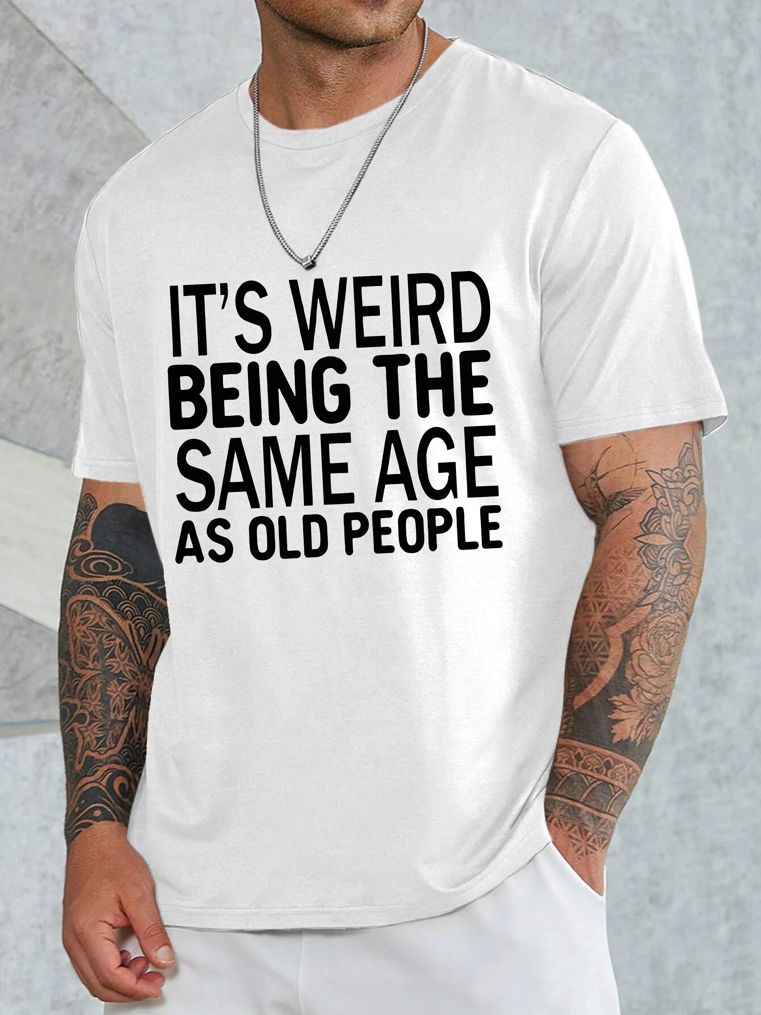 تي شيرت رجالي بنمط الشارع برقبة دائرية غير متماثل بنمط حروف، ألياف بوليستر، مرن قليلاً، قماش محبوك