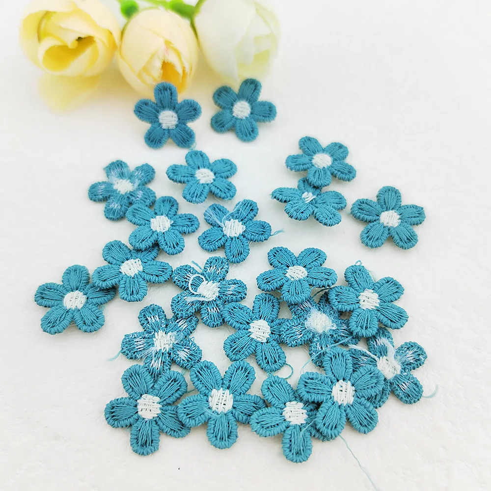 Mini-Häkelapplikationen in Form von fünfblättrigen Blumen, zum Selbermachen von Hüten und Kleidungsstücken, Nähzubehör, zur Dekoration von Kopfbedeckungen, zum Aufkleben, 15 mm, 80 Stück pro Packung. – Detail 5
