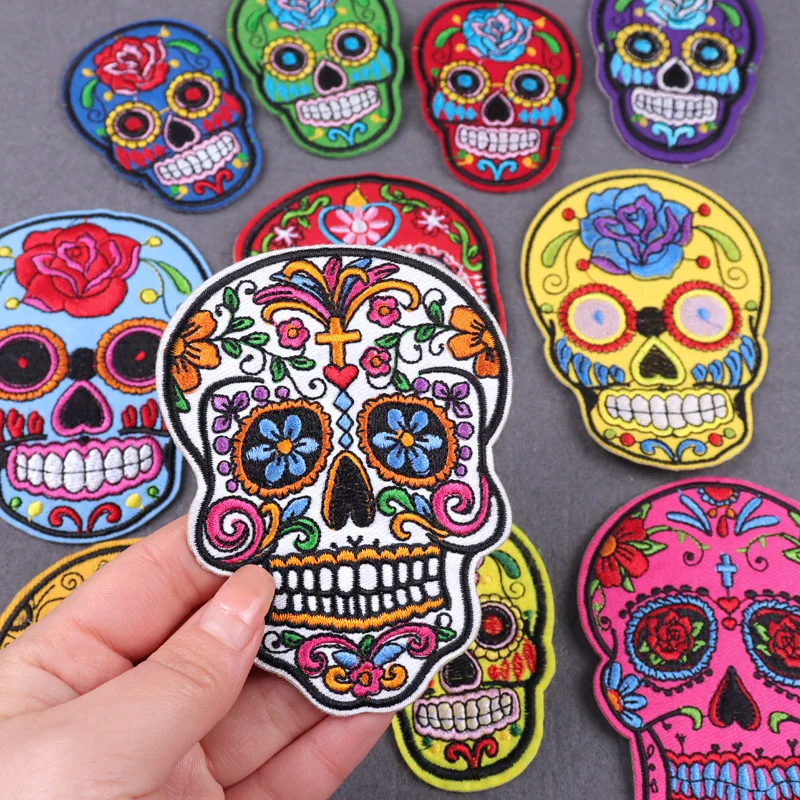 Skeleton Embroidered Patches For Clothing Stickers Punk Skull Patch Iron On Patches On Clothes Fusible Patch DIY Sewing Badges