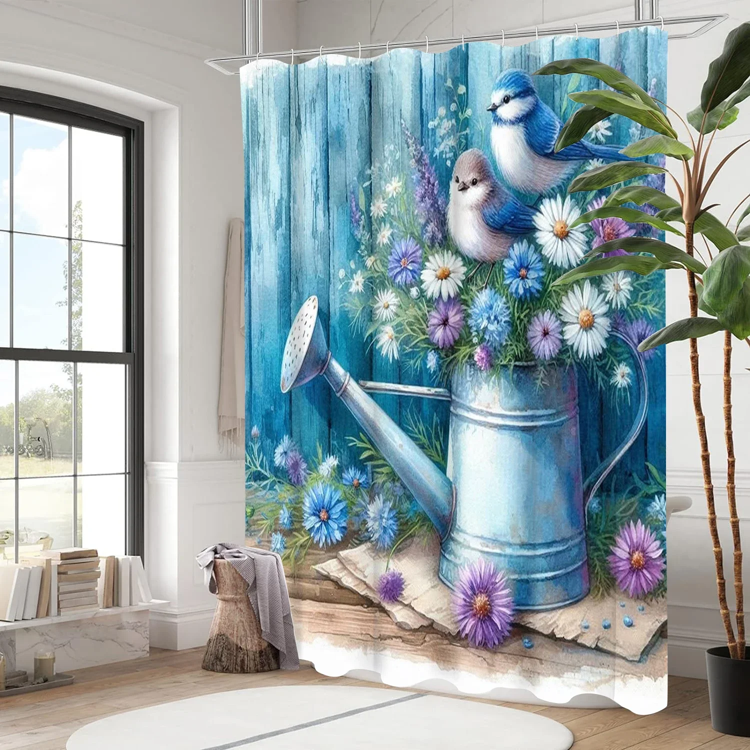 

Занавеска для душа в деревенском стиле с цветочным птицей, водонепроницаемая и устойчивая к плесени занавеска для ванны с очаровательным дизайном идеально подходит для уютного декора ванной комнаты