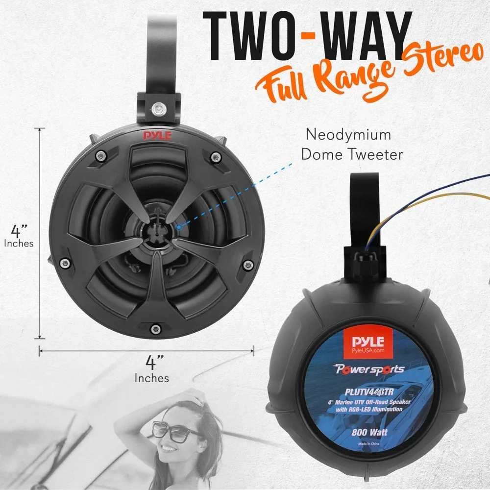 

2-Way Dual Waterproof Off-Road Speakers - 4" 800W Marine Grade Wakeboard Tower Speakers System w/RGB Lights