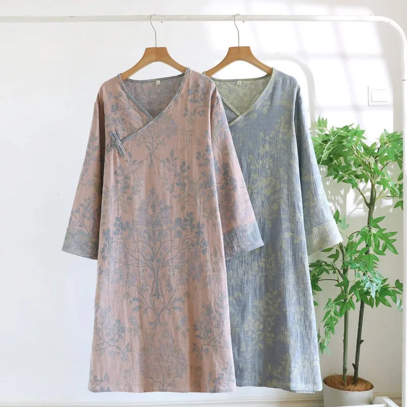 

Women's Spring Autumn100% Cotton Double Sided Jacquard Kimono Robes Women Japanese Style Nightgown Comfortable Home Bathrobe