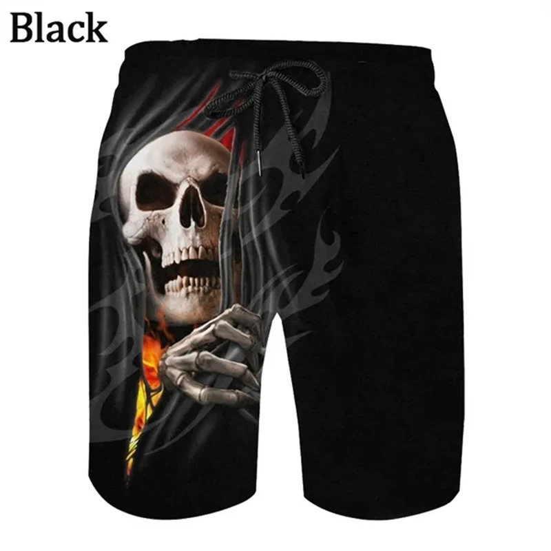 Shorts casuais com impressão em crânio 3D unissex, personalidade gótica, esportes legais, skate, calças curtas, tendência, verão