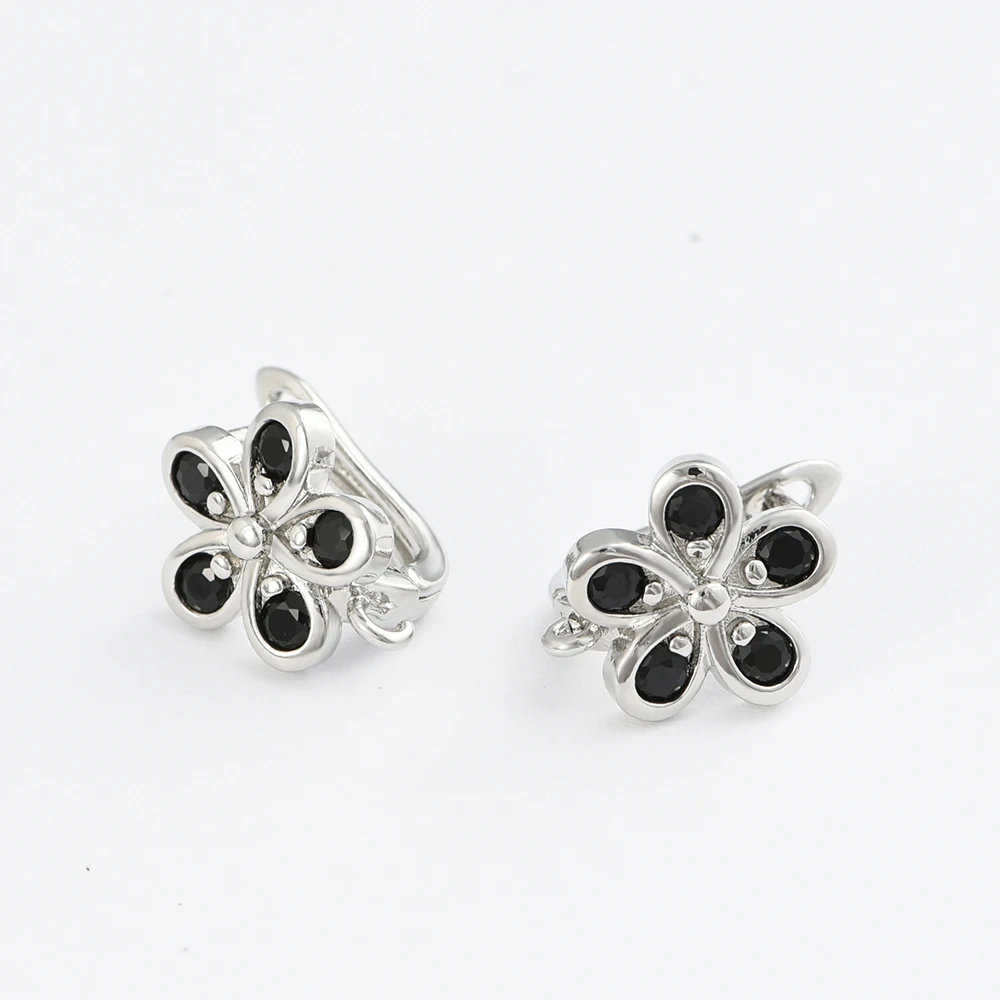 1 Pair Flower Black Zircon Earring Hooks Clasps ,18K Real Gold Plated Brass,DIY Woman Jewelry Accessories,Earwires image 4