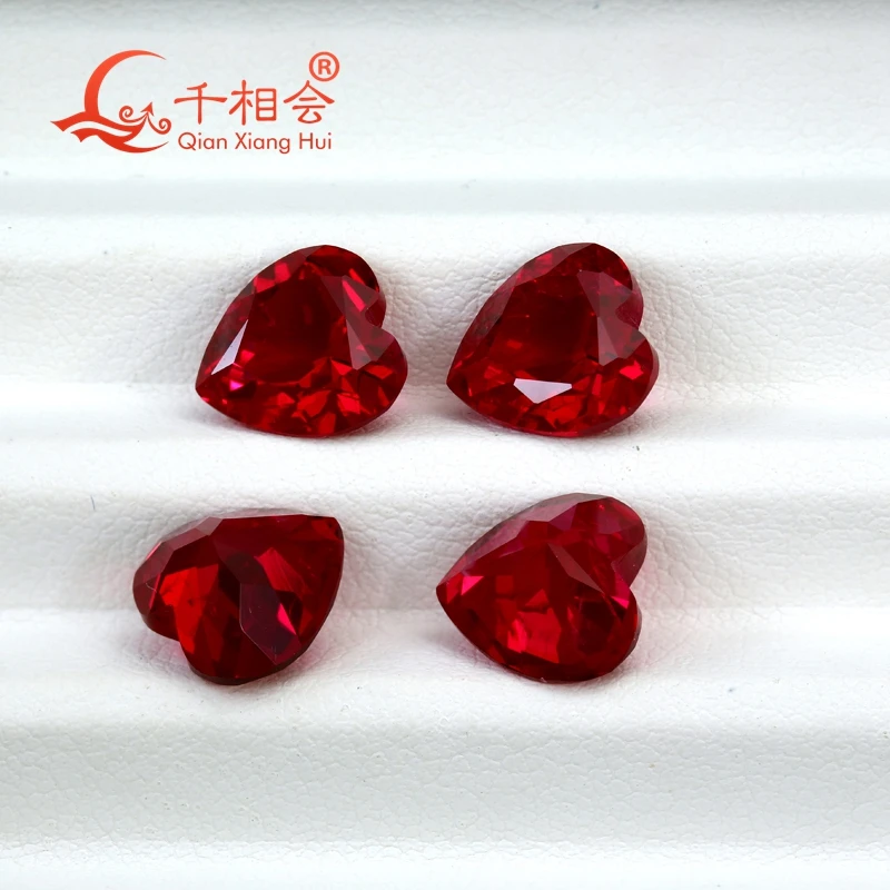 

heart shape natural cut Pigeon Blood Red color lab created ruby including minor cracks inclusions loose gem stone jewelry