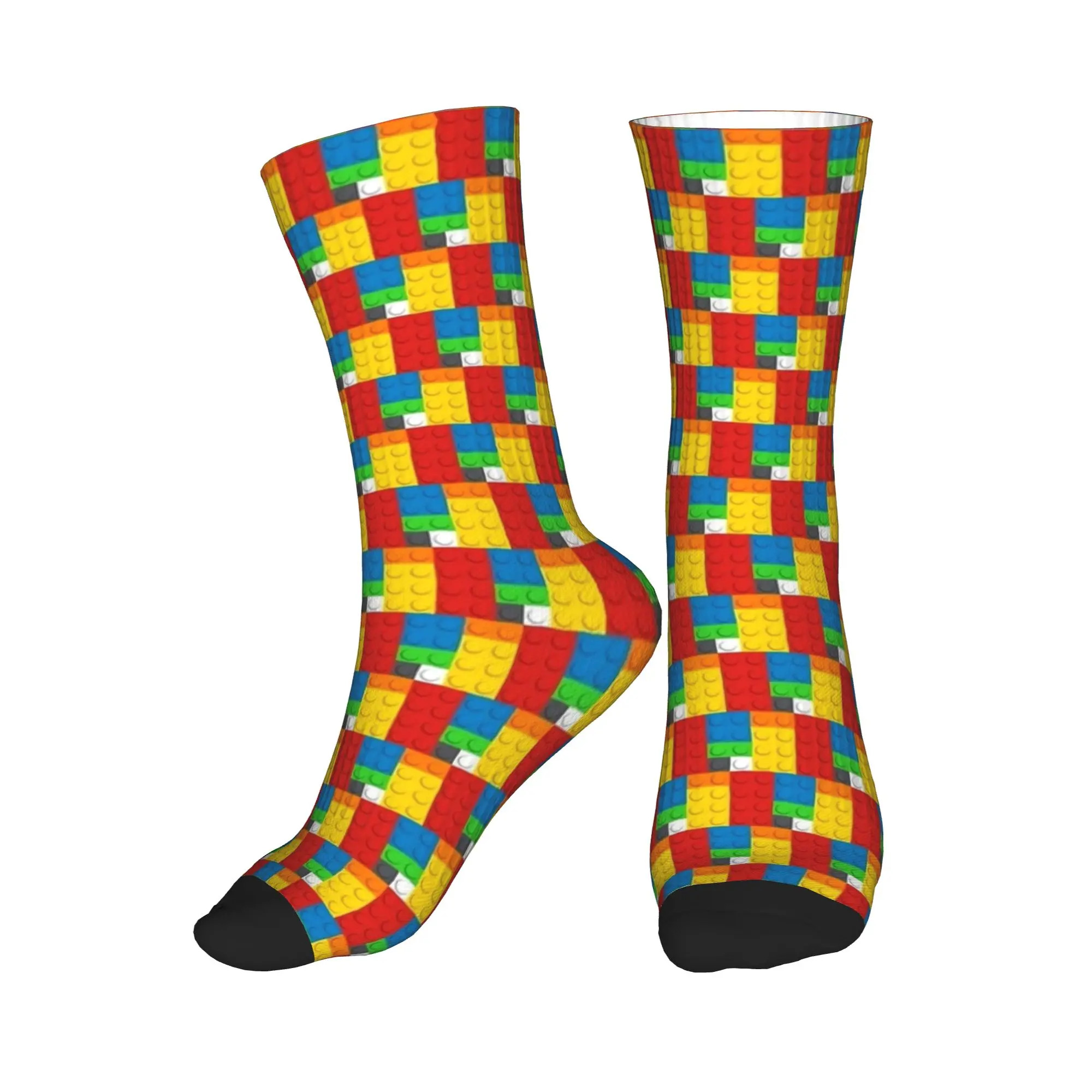 Watercolor Building Blocks Pattern Socks Anti Sweat Stockings Men Warm Soft Outdoor Sports Socks Spring Kawaii Graphic Socks