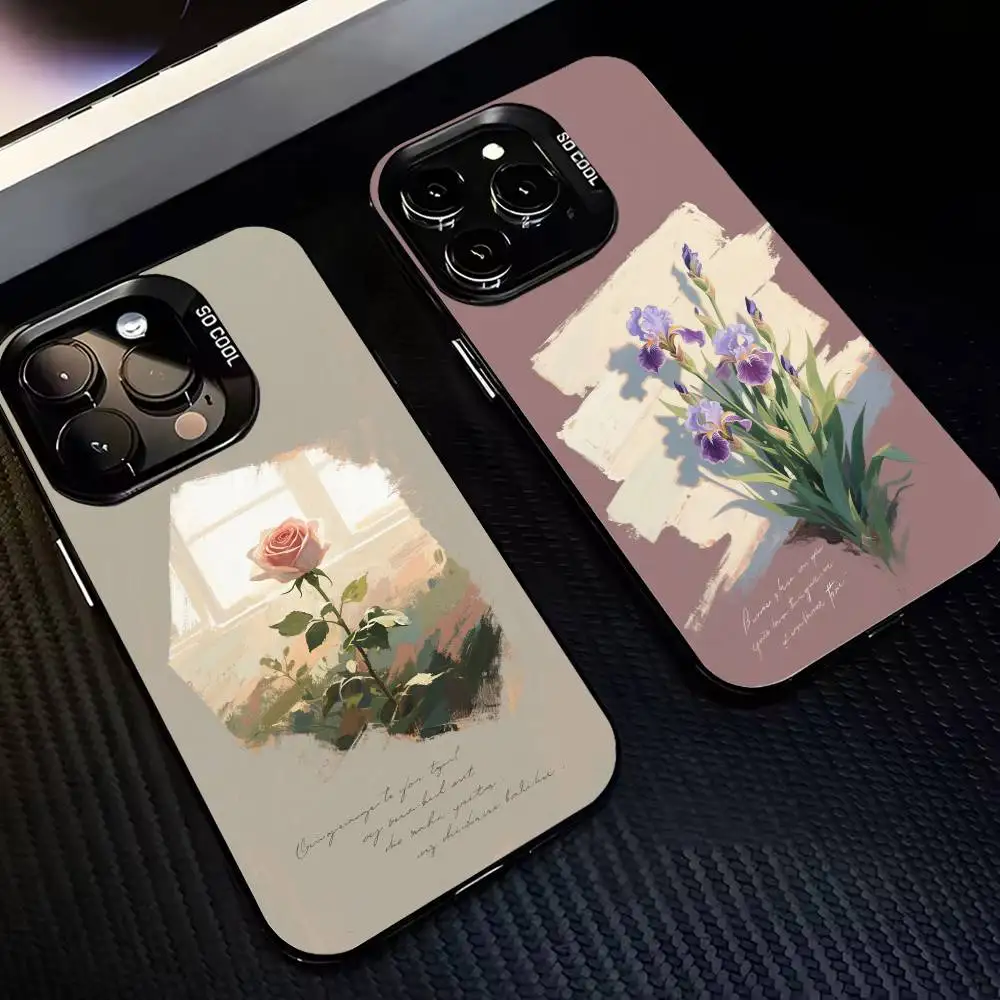 

Flowers in the oil painting Phone Case For iPhone17,16,15,14,13,12,Pro Max Black Colorful Phone case