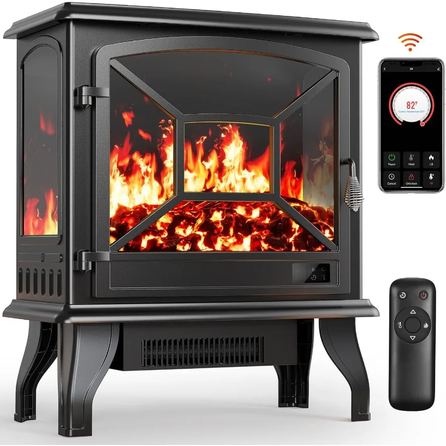 Electric Fireplace Heater for Living Room and Bedroom with Quick Heating Portable Design App and Remote Control 24Inch Corner E