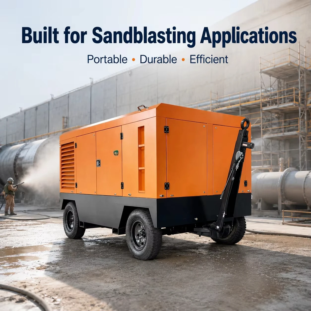 185CFM 7 Bar Diesel Portable Screw Air Compressor For Sandblasting