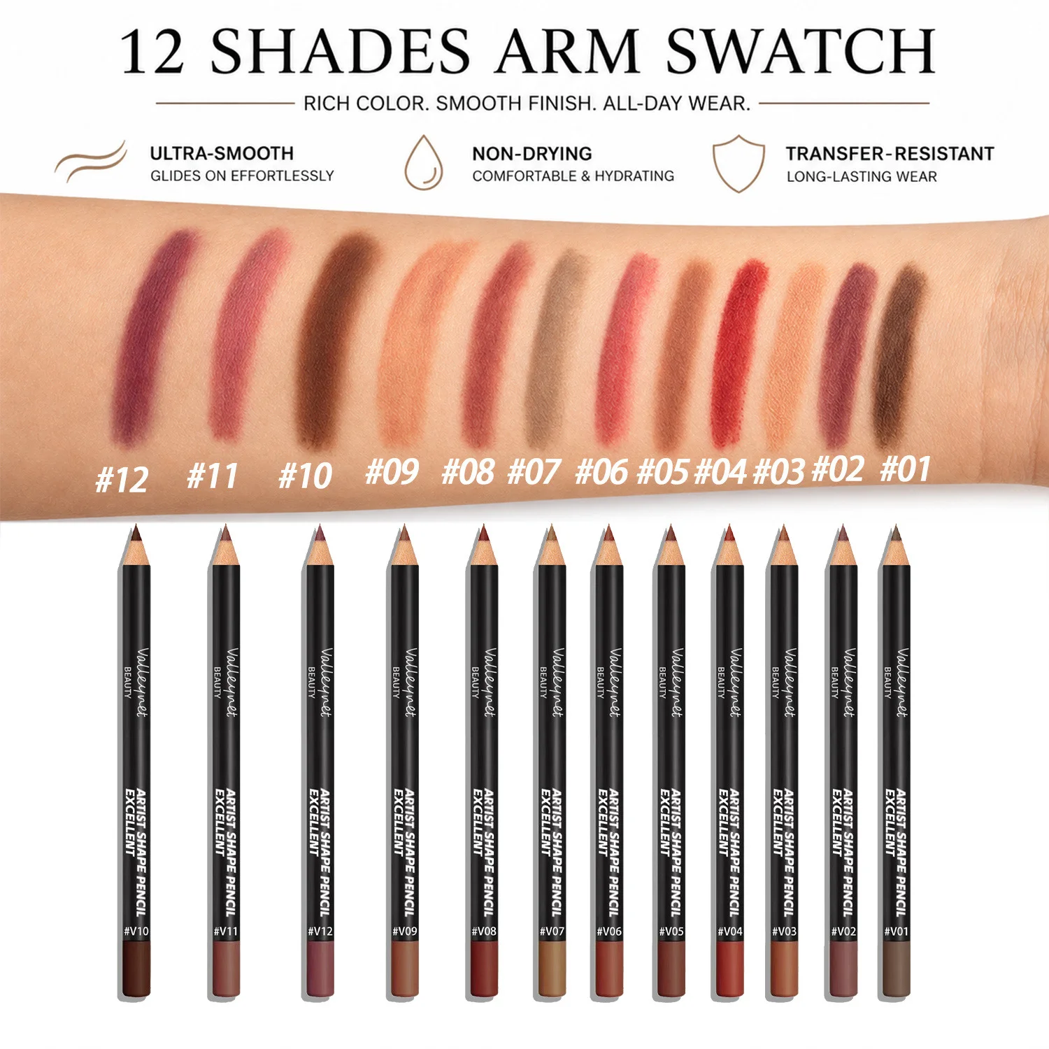 7-teiliges Lippenstift-Set, Lippen-Make-up-Set mit Samt-Textur - 6 Farben Lippenstift + 1 Spitzer - Wasserfester, langanhaltender Matt-Effekt, Rot – Detail 9
