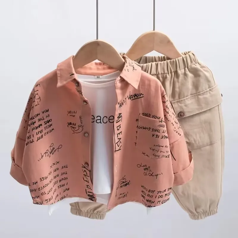 Nieuwe Kinderkleding Set Lente En Herfst Koreaanse Editie Jongens Casual Shirt Broek Knappe Tweedelige Set 2-7y