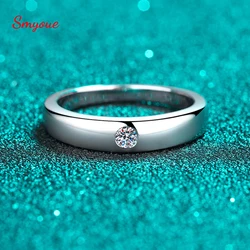 Smyoue White Gold Plated 0.1ct Moissanite Ring for Men Women Classic Couple 925 Sterling Silver Marriage Band Birthday Gift