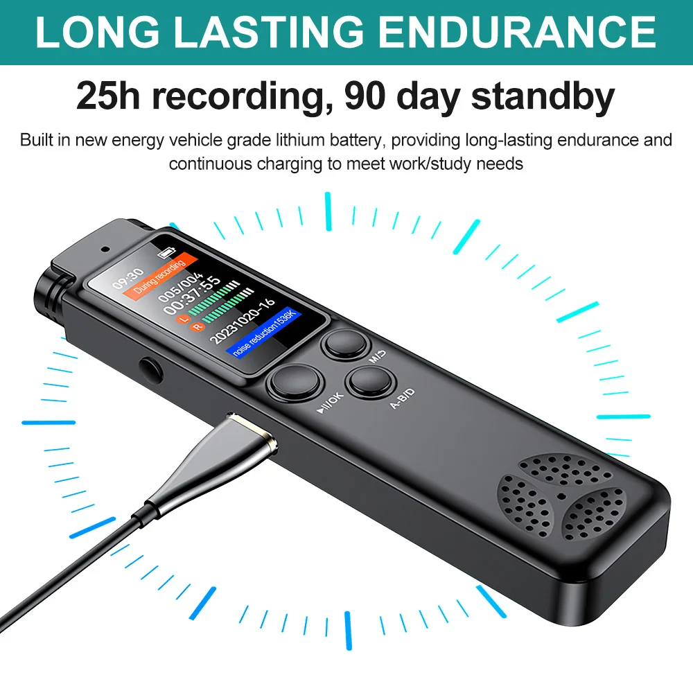 64G Digital Voice Recorder Dictaphone Audio MP3 Player Sound Recording Device Noise Reduction WAV Record Pen 24hr Recording