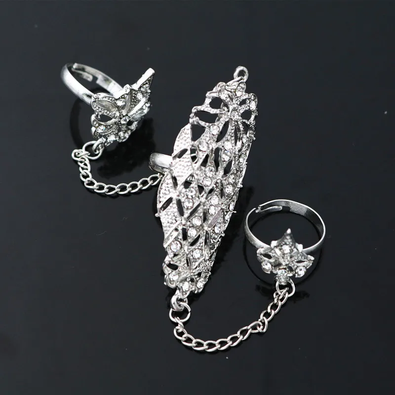 Delicate Hollow Flower Leaf Double Finger Rings for Women Bohemian Adjustable Open Midi Knuckle Rings Party Jewelry Sets Anillo