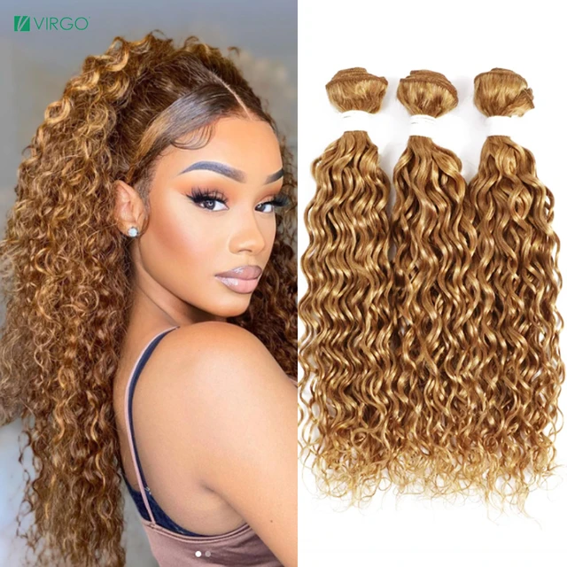 Water Wave Bundles Brazilian Human Hair 27 Brown Blonde Weave Bundles Colored Curly Hair Weaving Bundles Remy Hair Extension AliExpress