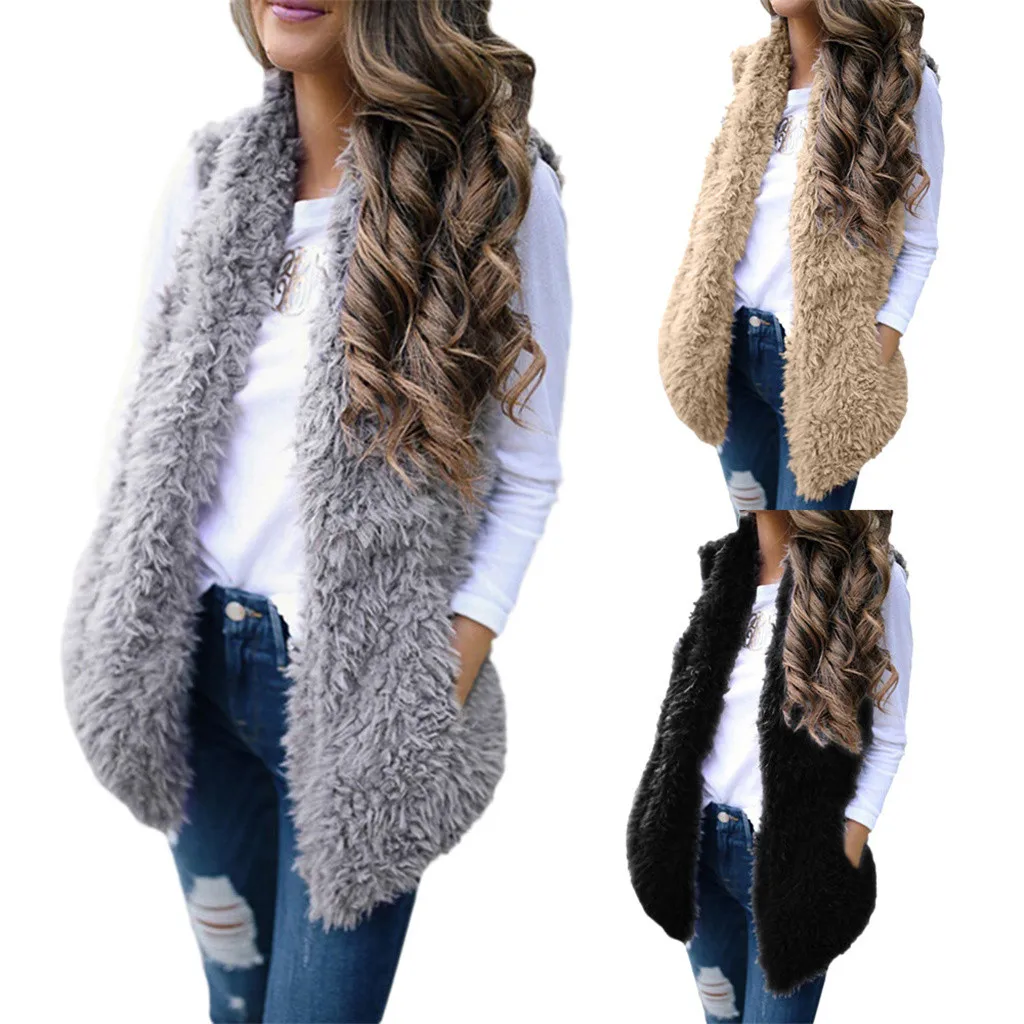 Fashion Winter Sleeveless Vests Coats Women Coats Furry Outerwear Ladies Long Cold Faux Fur Warm Vest Casual 2023