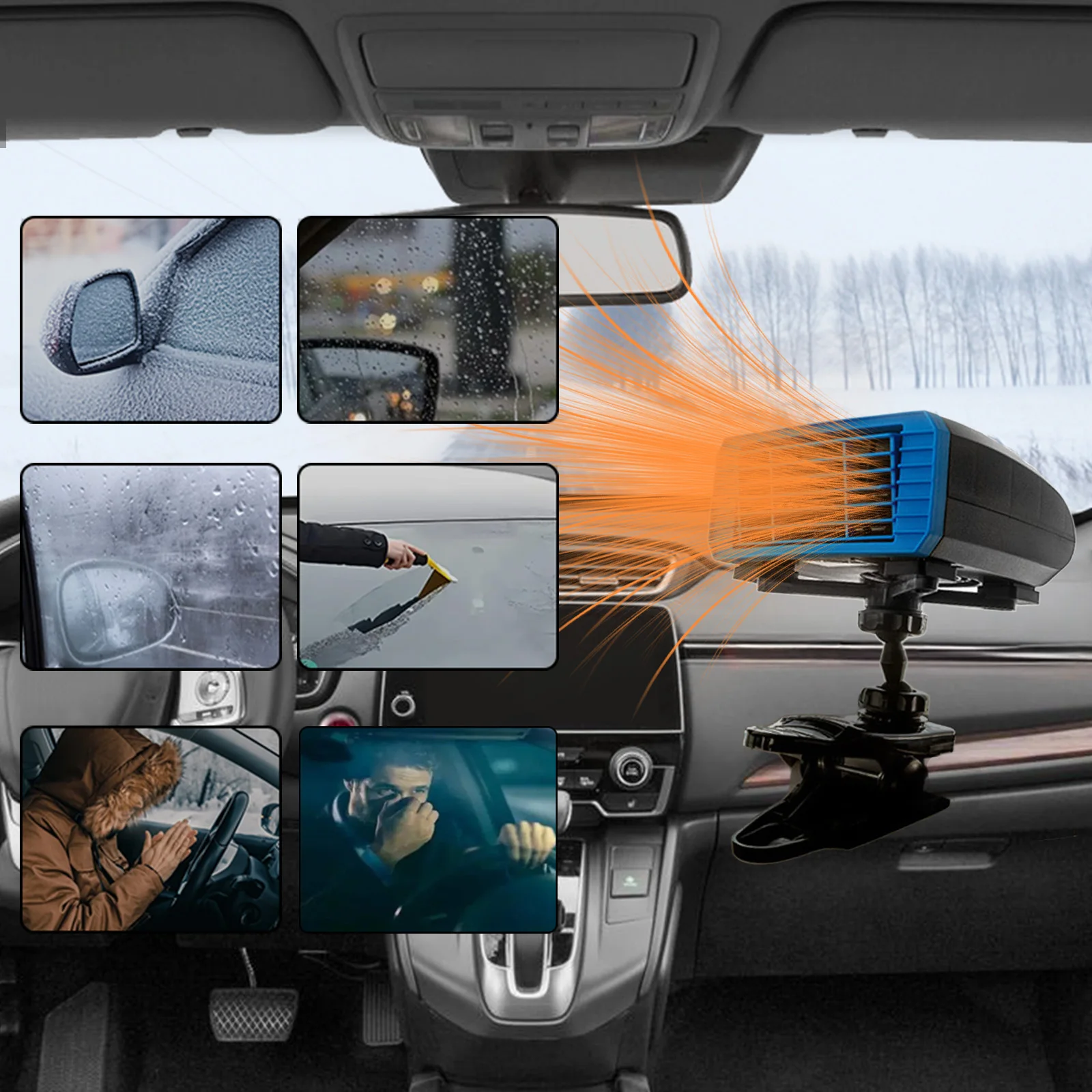 

Автомобильный тепловентилятор Автомобильный обогреватель, совместимый со всеми автомобилями постоянного тока 12 В, синий и черный, клипсы и версии на присоске